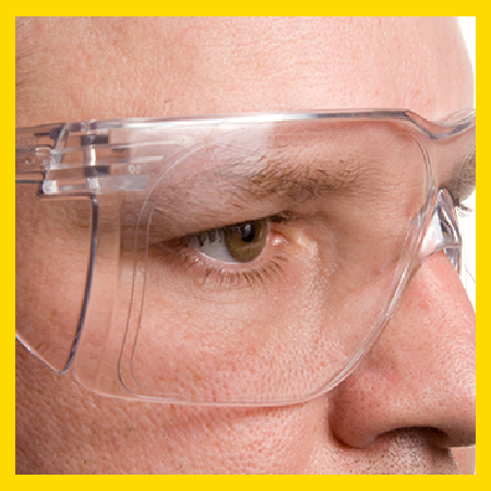 Special safety glasses protect against dust & particles